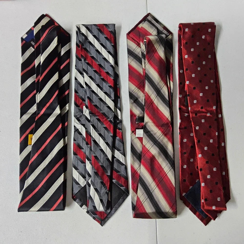 Jos A Bank Perry Ellis Pierre Cardin Ties Mens OS Red Black Striped Silk 4pc Lot